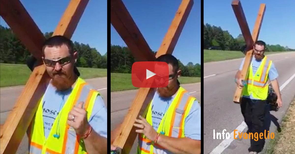 Hombre predica a Cristo cargando pesada Cruz durante 2 meses por la carretera